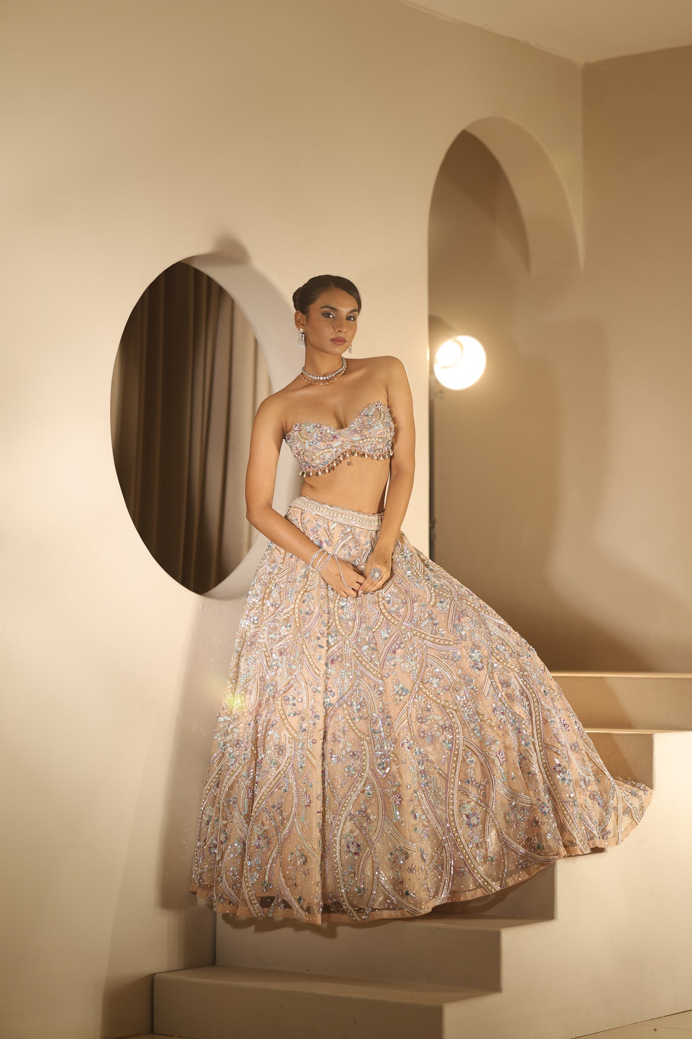 Nude embroidered lehenga set