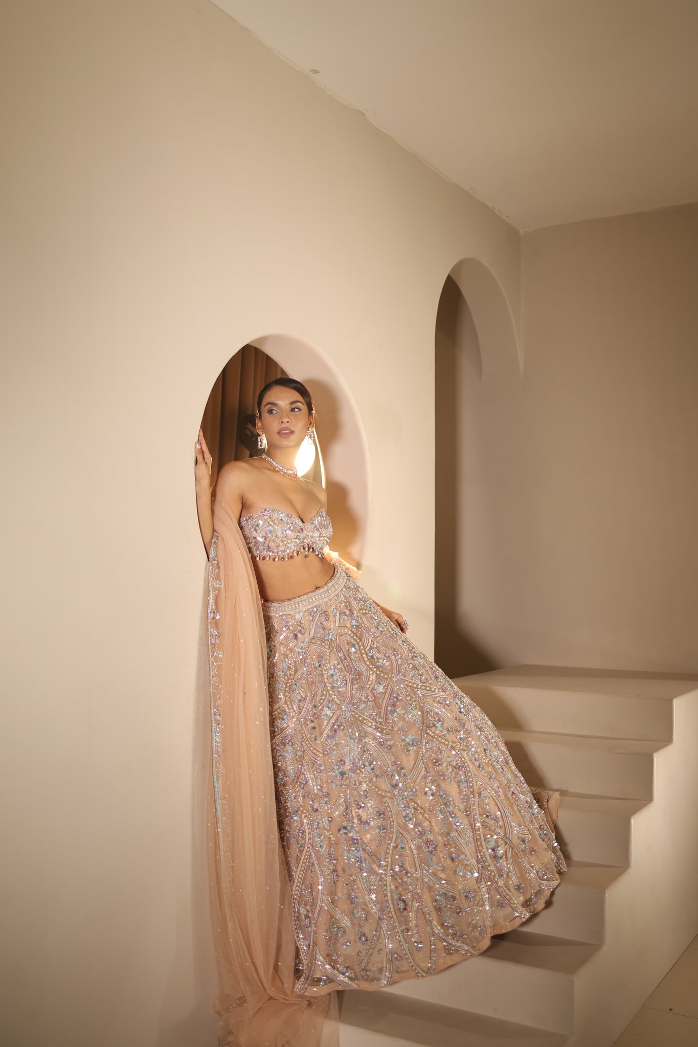 Nude embroidered lehenga set