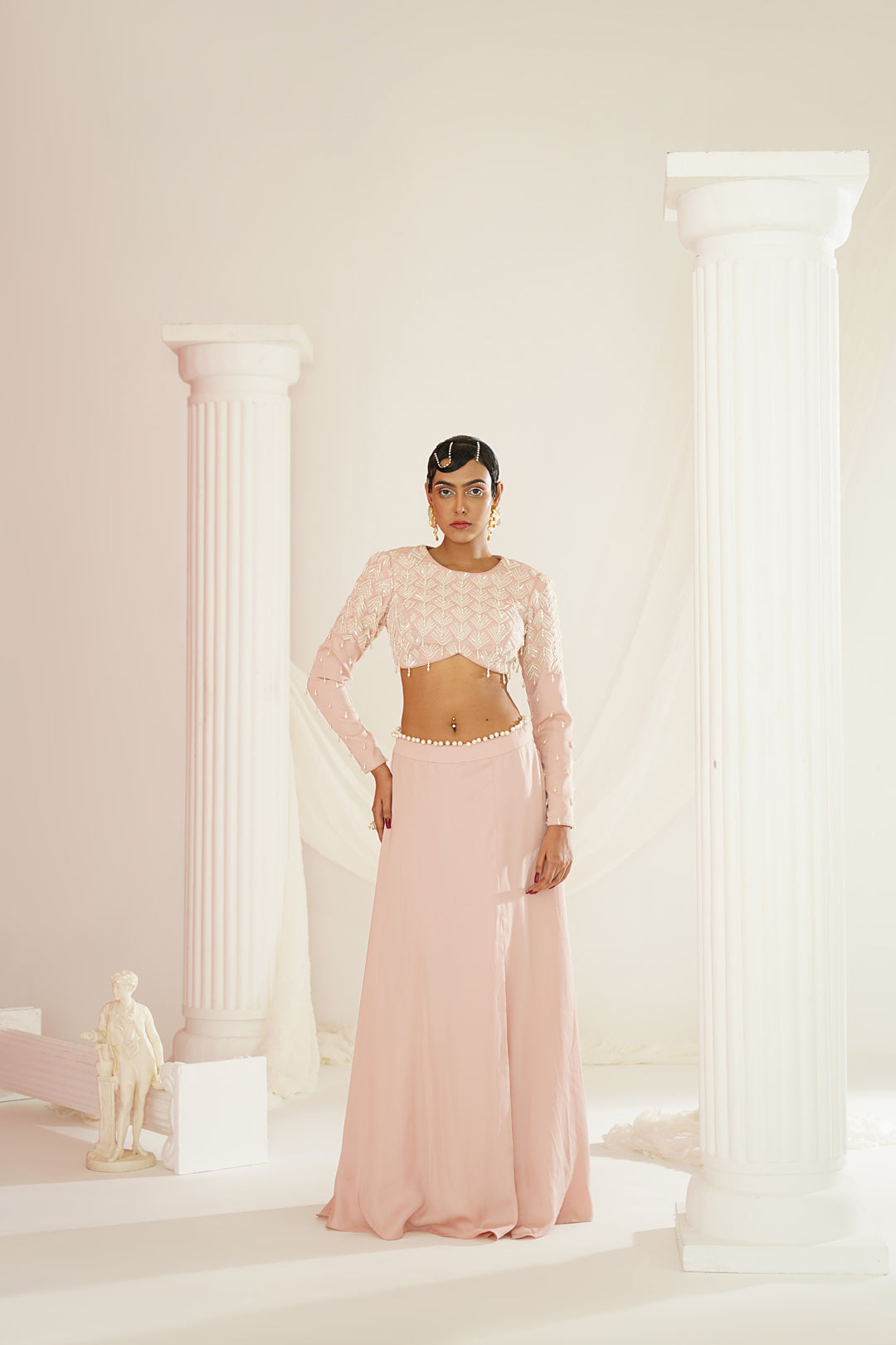 Blush pink embellished Skirt with slit, Blouse  and dupatta set