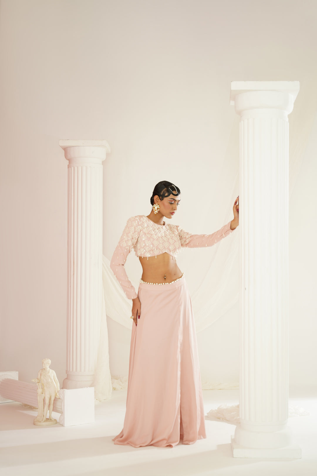 Blush pink embellished Skirt with slit, Blouse  and dupatta set