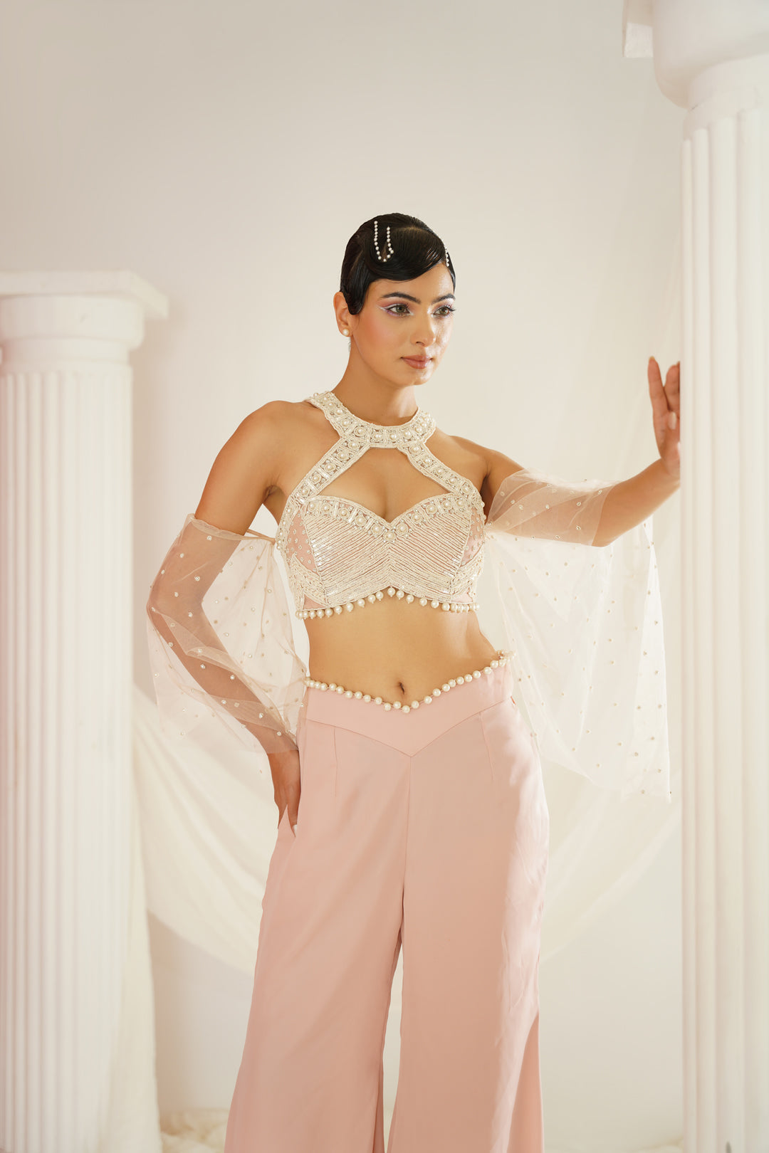 Blush pink embellished Blouse and pallazo set