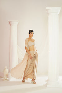 Nude embellished Blouse, dhoti and cape Set