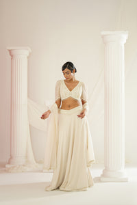 Ivory crystals and pearl embroidered lehenga set