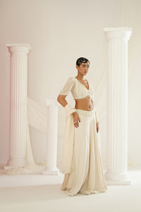 Ivory crystals and pearl embroidered lehenga set