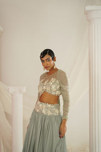 Sage green embroidered lehenga set