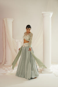 Sage green embroidered lehenga set