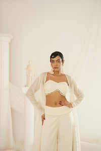 Ivory crystal and pearl embroidered Blouse, palazzo jacket set