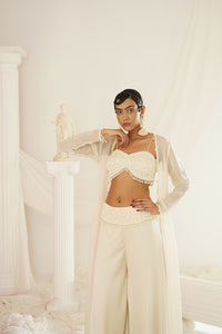 Ivory crystal and pearl embroidered Blouse, palazzo jacket set