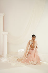 Blush pink embellished kurta, palazzo and dupatta set