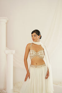 White embellished Blouse, palazzo and dupatta set