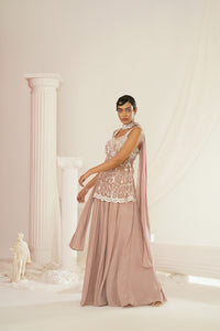 Nude sharara with peplum and dupatta set