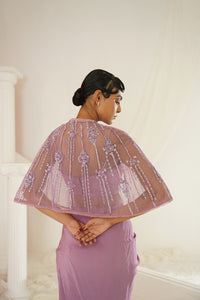 Lavender blouse with drape dhoti and  embroidered cape set