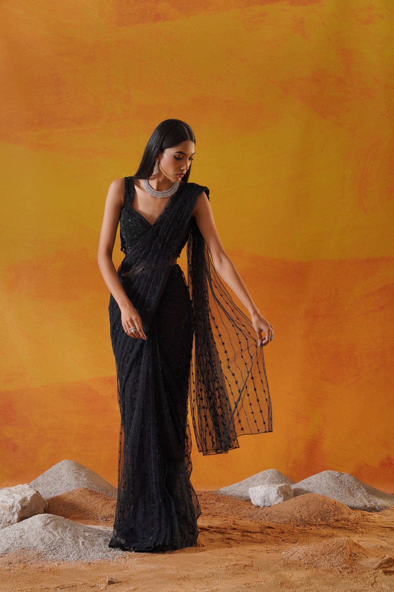 Black Drape Saree