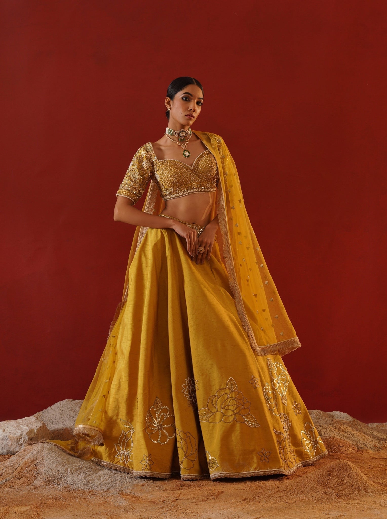 Shop Mustard Yellow Embroidered Ruffles Lehenga Party Wear Online at Best  Price | Cbazaar