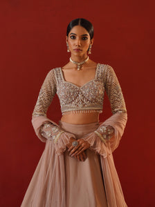 Nude Satin Lehenga Choli Set