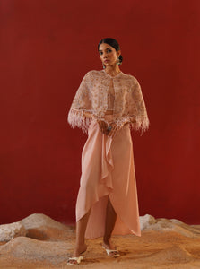 Blush Pink Satin Dhoti corset blouse cape set