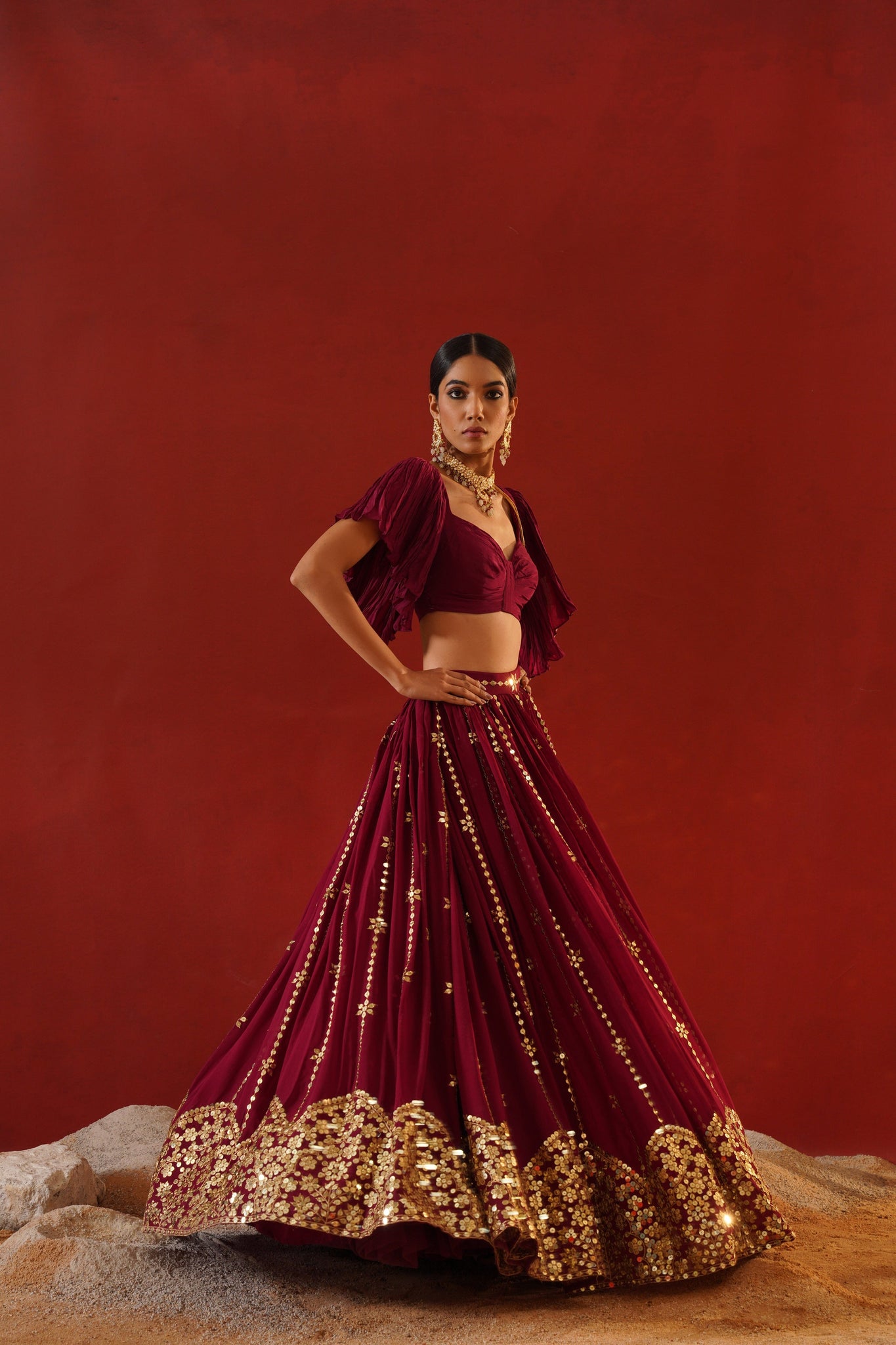 Burgundy lehenga choli set