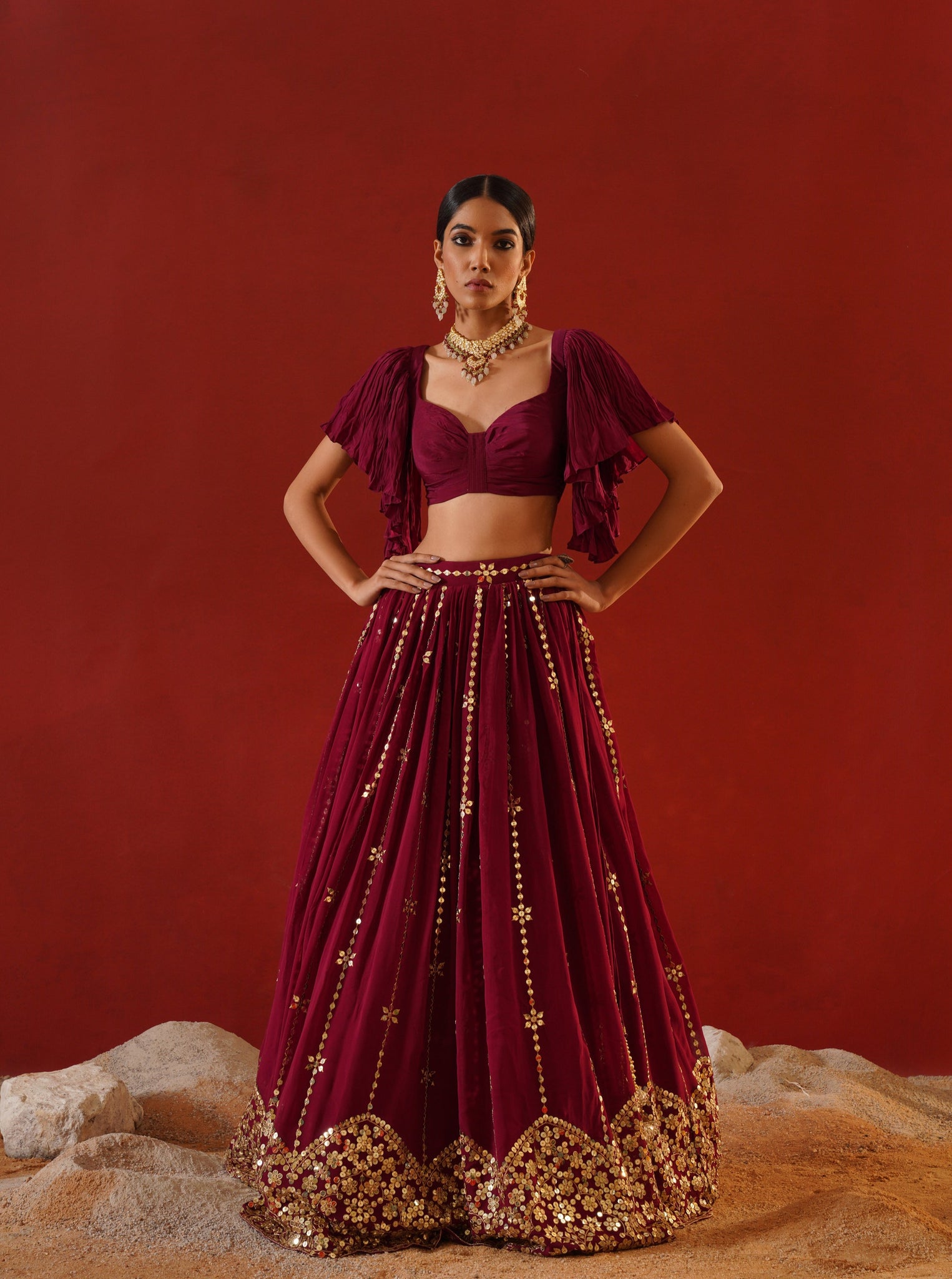 Burgundy lehenga choli set