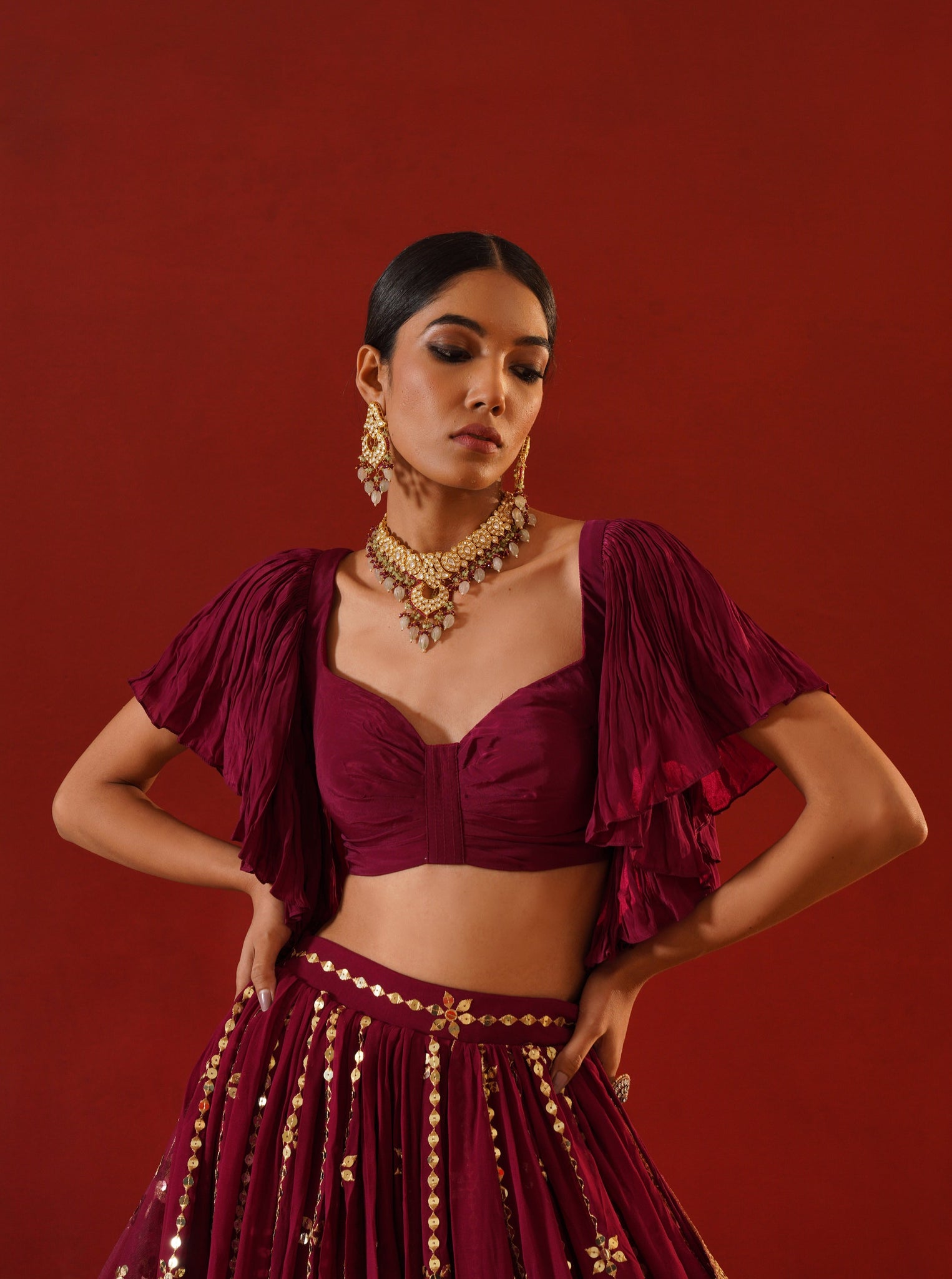 Burgundy lehenga choli set