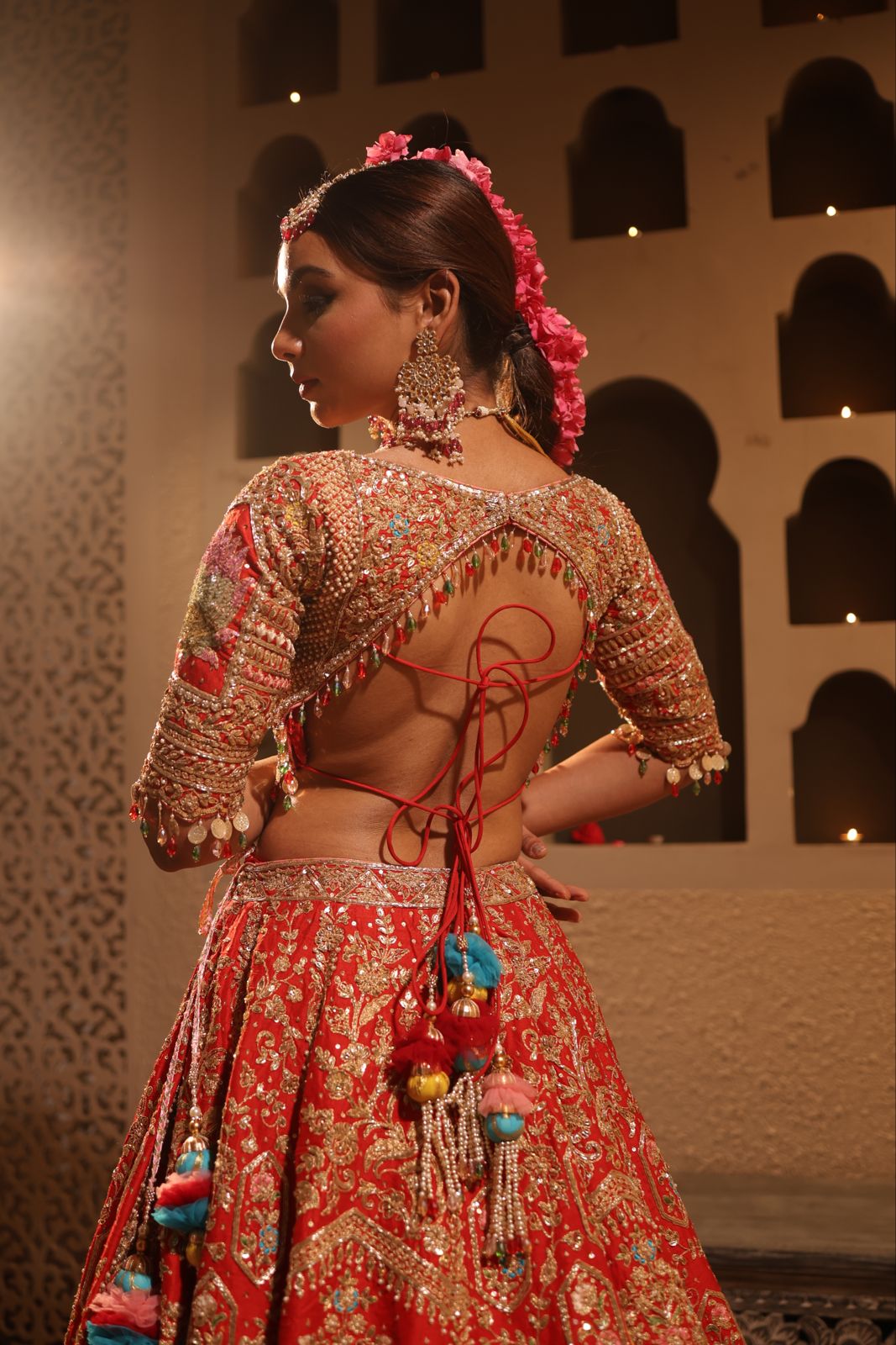 Red embroidered lehenga set