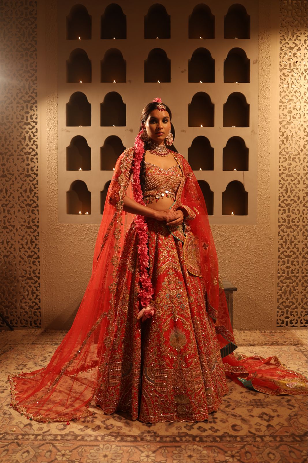 Red embroidered lehenga set