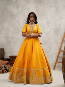 Mustard Embroidered Lehenga Choli Set