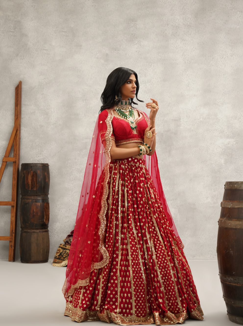 Maroon embroidered lehenga blouse and dupatta set