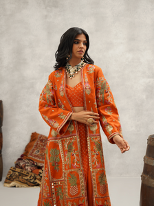 Orange Embroidered Jacket Crop Top and Sharara