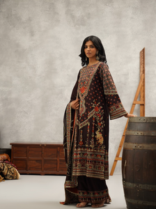 Brown Embroidered Kurti Dupatta and Pant