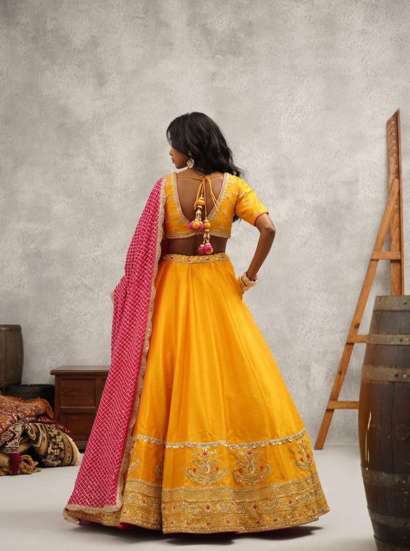 Mustard Embroidered Lehenga Choli Set