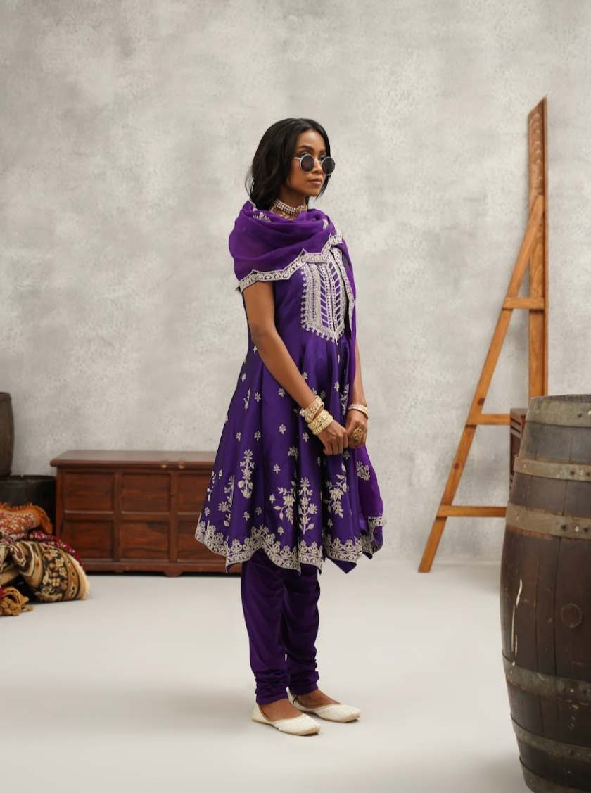 Purple Embroidered Anarkali Set