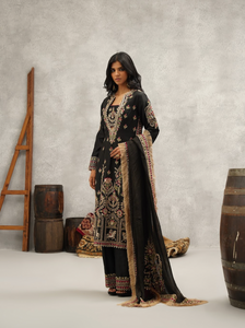 Black embroidered bustier, kurti, pant and dupatta set