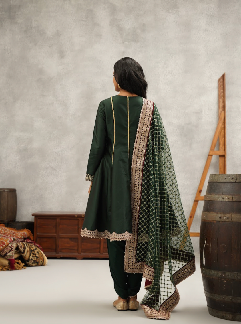 Bottle Green Anarkali and Dhoti Set