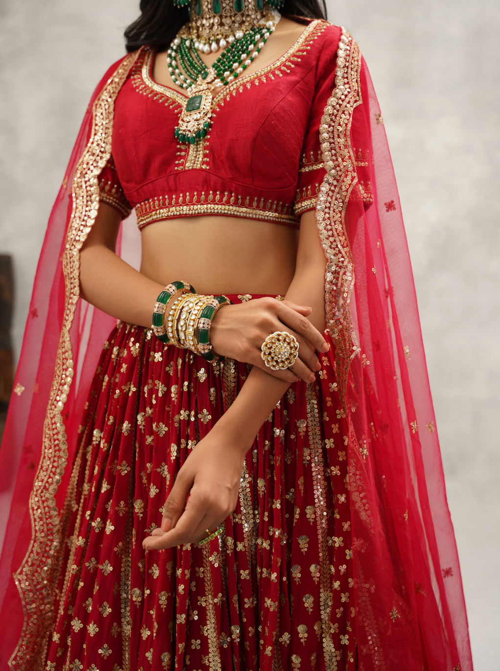 Maroon embroidered lehenga blouse and dupatta set