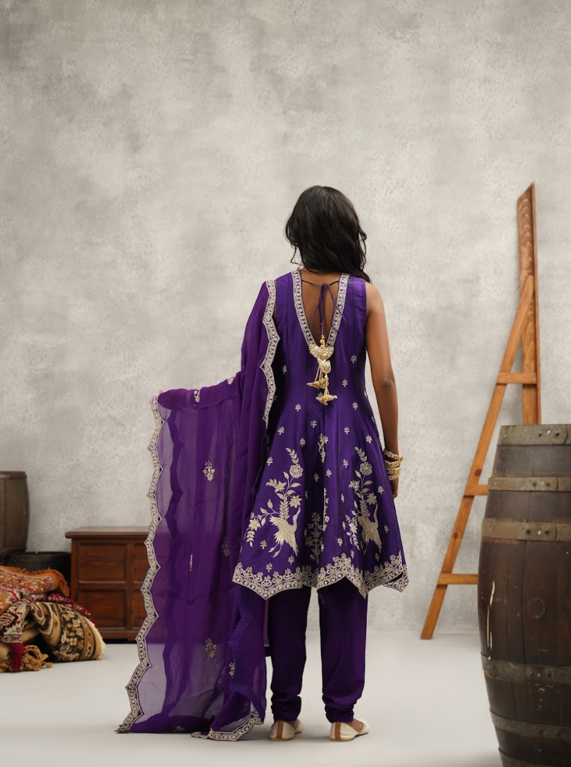 Purple Embroidered Anarkali Set