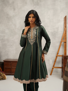 Bottle Green Anarkali and Dhoti Set