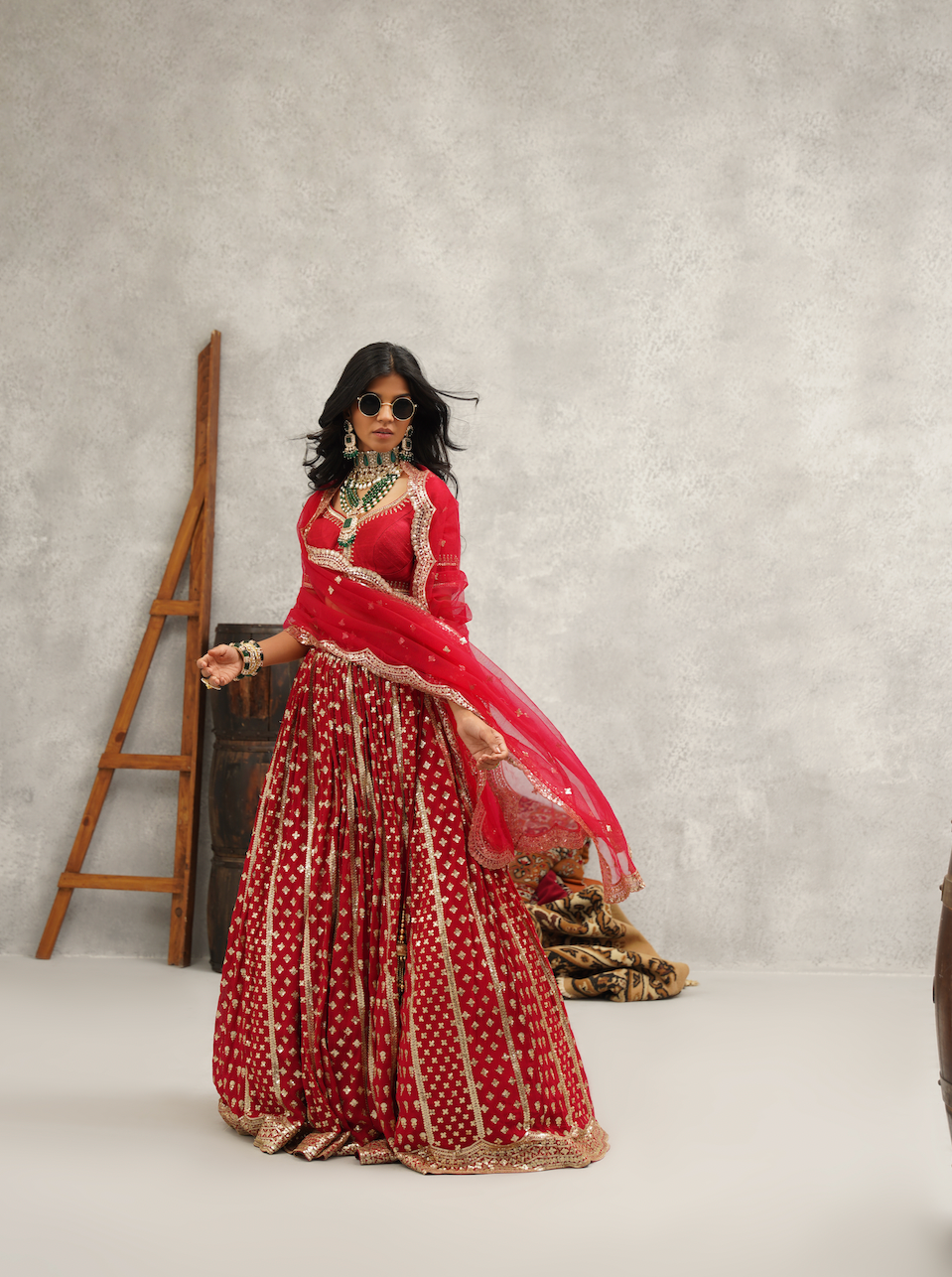 Maroon sequins embroidered lehenga, blouse and dupatta set