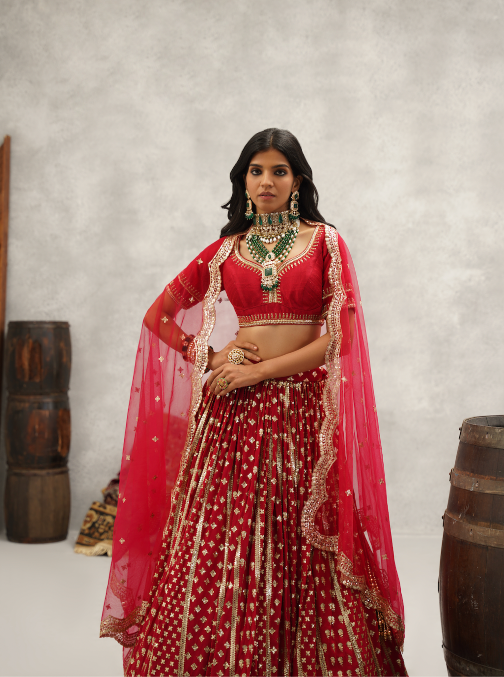 Maroon embroidered lehenga blouse and dupatta set