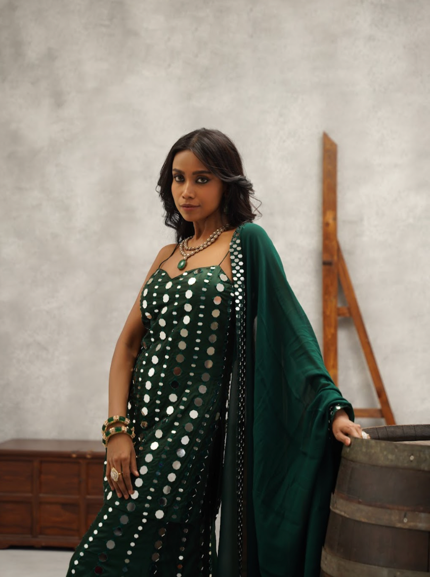 Green Mirror Sharara Set