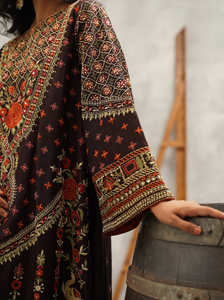 Brown Embroidered Kurti Dupatta and Pant