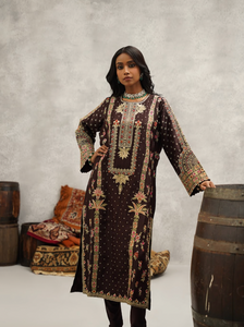 Brown Embroidered Kurti and Churidar Set