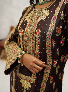 Brown Embroidered Kurti and Churidar Set