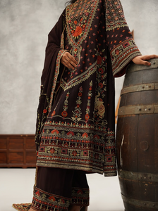 Brown Embroidered Kurti Dupatta and Pant