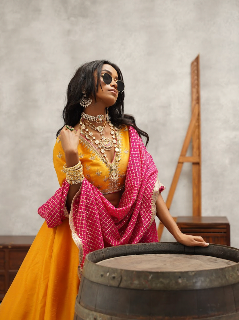 Mustard Embroidered Lehenga Choli Set