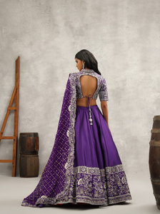 Purple embroidered blouse, lehenga and dupatta set