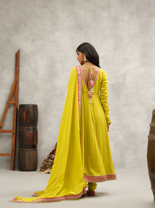 Lime Green Banarsi Georgette Anarkali Set