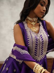 Purple Embroidered Anarkali Set