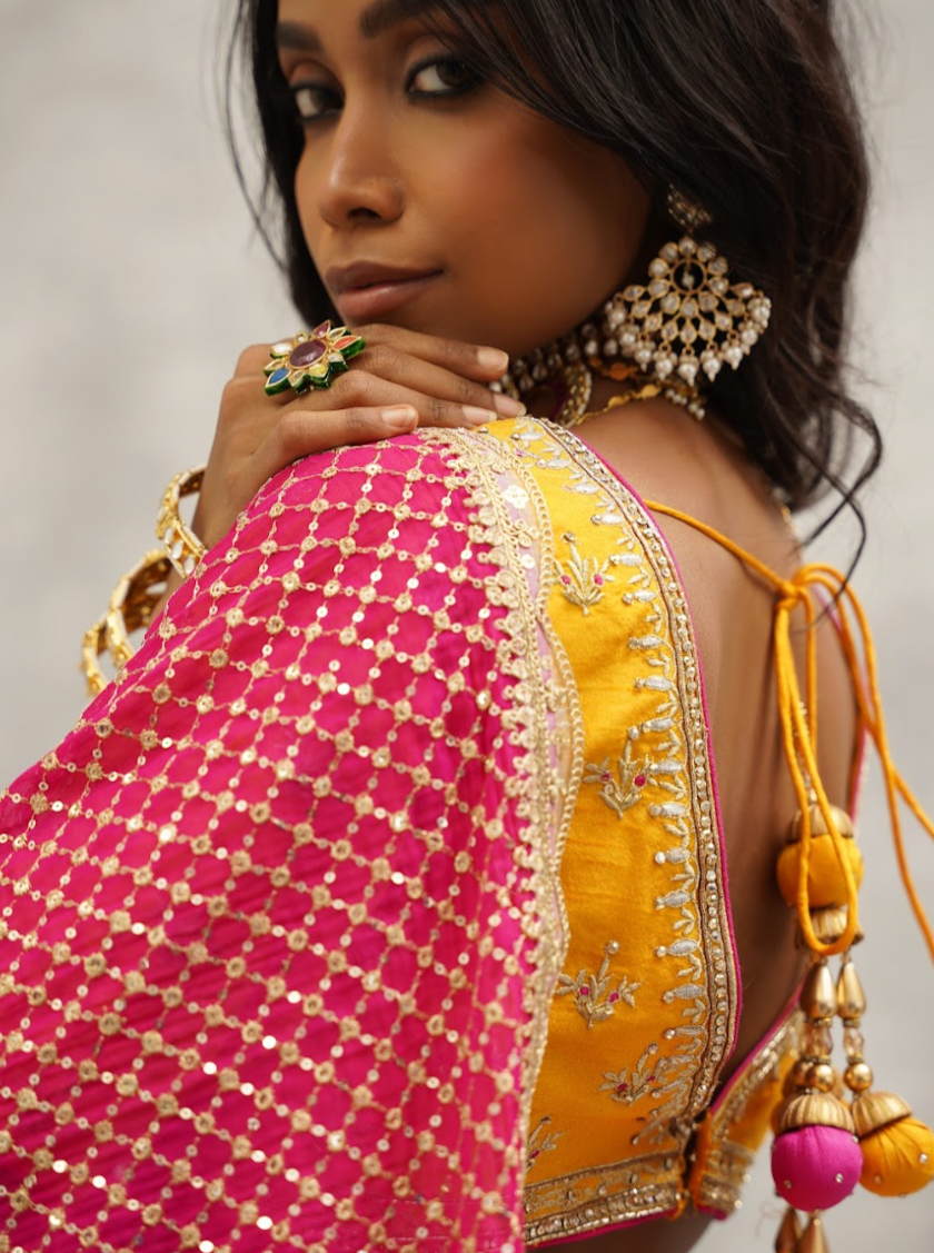 Mustard Embroidered Lehenga Choli Set