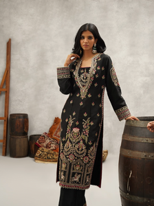 Black embroidered bustier, kurti, pant and dupatta set