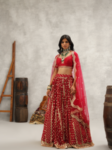 Maroon embroidered lehenga blouse and dupatta set